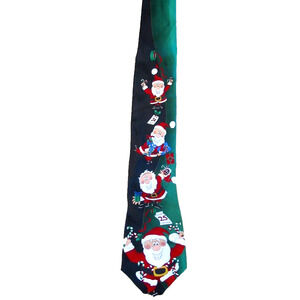 Yuletide Greetings Men's Holiday Tie Green and Black Silk with Santa Claus